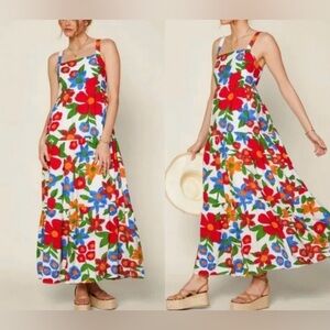 Skies Are Blue Size Small Floral Maxi Boutique Dress with Colorful Print